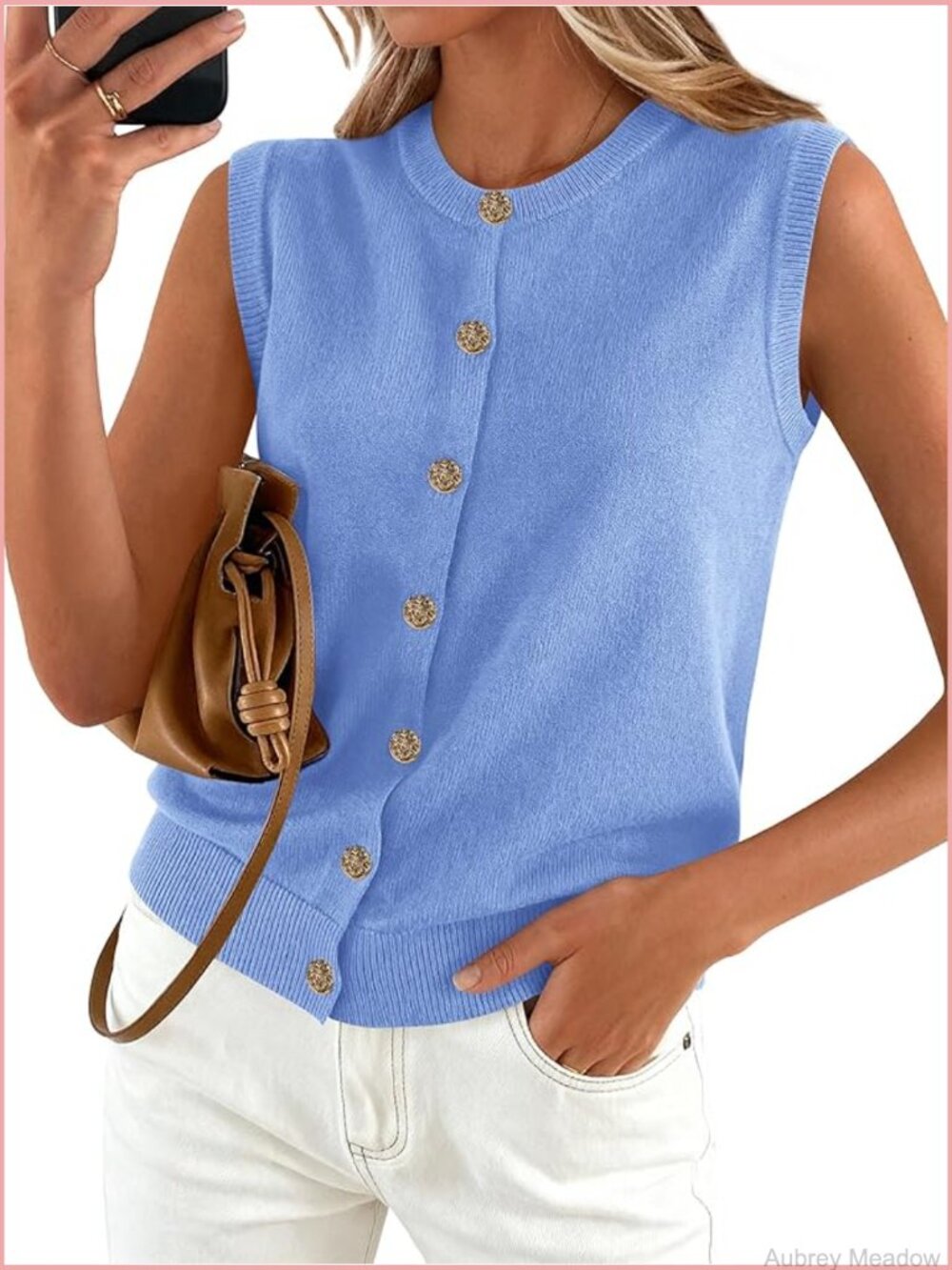 Sweater Vest Women Crewneck Loose Button Down Knit Sleeveless Cardigan Spring